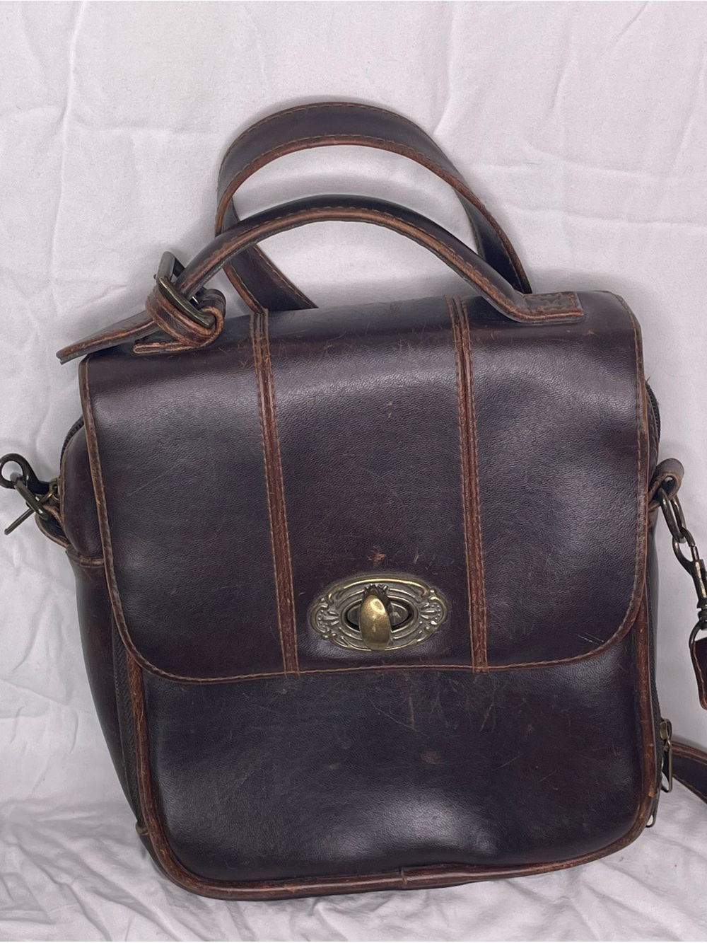 Vintage Rich Brown Genuine Leather Satchel Crossbody Bag